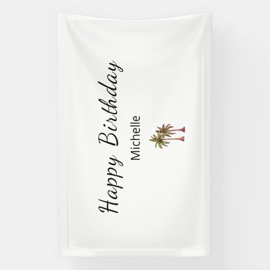 Tropische Palmbomen Elegant Strand Verjaardagsfees Spandoek (Verticaal)