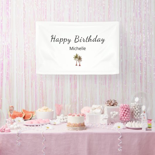 Tropische Palmbomen Elegant Strand Verjaardagsfees Spandoek (Feest)