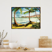 Tropische palmbomen en buiktekening poster (Keuken)