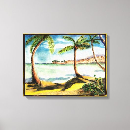 Tropische palmbomen en doorgesneden doek canvas afdruk (Voorkant)