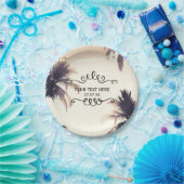 Tropische palmbomen en lampjes, droom van kreuken papieren bordje (Feest)