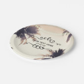 Tropische palmbomen en lampjes, droom van kreuken papieren bordje (Gekanteld)