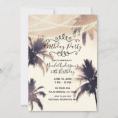 Tropische palmbomen en lampjes op de Birthday Part Kaart (Voorkant)