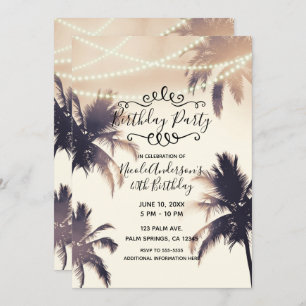 Tropische palmbomen en lampjes op de Birthday Part Kaart