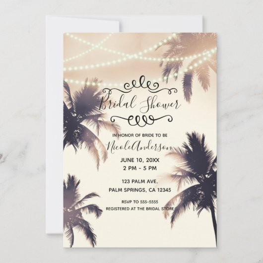 Tropische palmbomen en lampjes Vrijgezellenfeest Kaart (Voorkant)