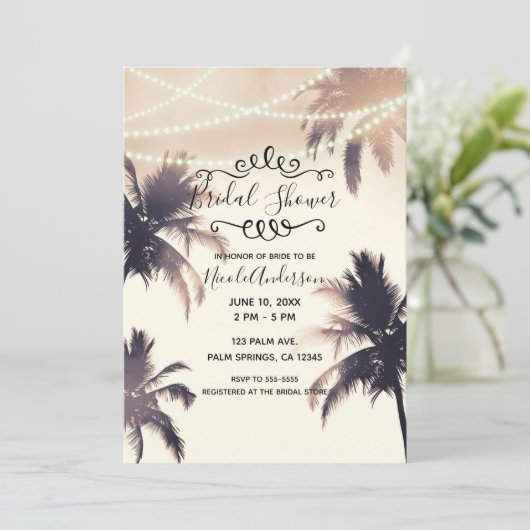 Tropische palmbomen en lampjes Vrijgezellenfeest Kaart (Staand voorkant)