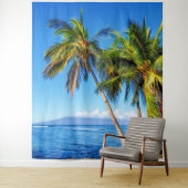 Tropische palmbomen en Molokini vanuit Maui Hawaï Wandkleed (In situ)