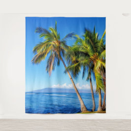 Tropische palmbomen en Molokini vanuit Maui Hawaï Wandkleed