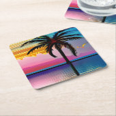 Tropische palmbomen en oceaan kartonnen onderzetters (Schuin)