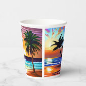 tropische palmbomen en oceaan Zonsondergangen Papieren Bekers (Rechts)