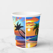 tropische palmbomen en oceaan Zonsondergangen Papieren Bekers (Voorkant)