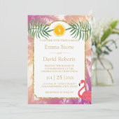 Tropische palmbomen en Oranje fruitzomerbruiloft Kaart (Staand voorkant)