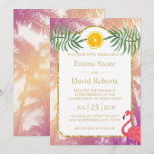 Tropische palmbomen en Oranje fruitzomerbruiloft Kaart (Voorkant / Achterkant)