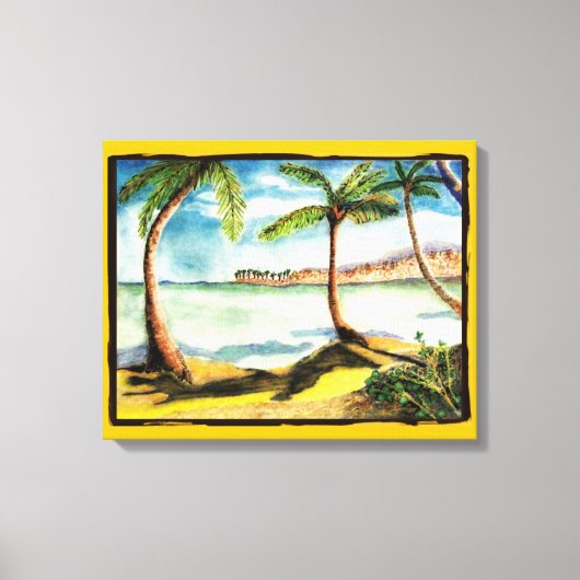 Tropische palmbomen en strand omwikkeld canvas afdruk (Voorkant)