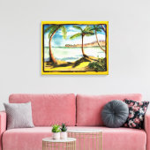 Tropische palmbomen en strand omwikkeld canvas afdruk (Insitu (Woonkamer))