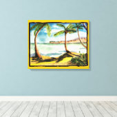 Tropische palmbomen en strand omwikkeld canvas afdruk (Insitu (Houten vloer))