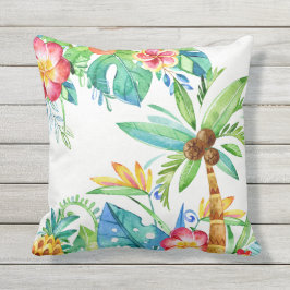 Tropische palmbomen en Waterverf van Floral  Buitenkussen