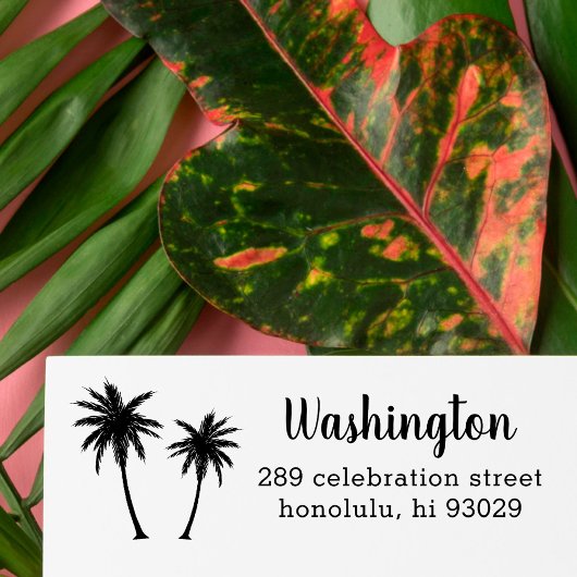 Tropische palmbomen Familienaam & Retouradres Zelfinktende Stempel