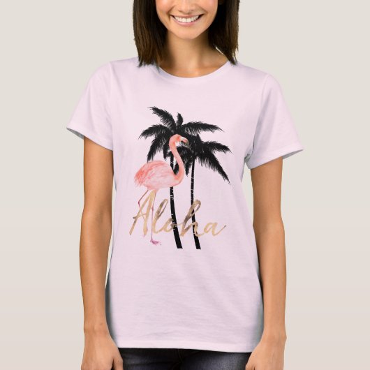 Tropische palmbomen Flamingo Aloha T-shirt (Voorkant)