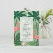 Tropische Palmbomen Flamingo Bestemming Trouwen Kaart (Staand voorkant)