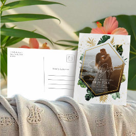 Tropische palmbomen Foto verguld Save the Date Briefkaart