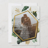 Tropische palmbomen Foto verguld Save the Date Kaart (Voorkant)