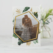 Tropische palmbomen Foto verguld Save the Date Kaart (Staand voorkant)