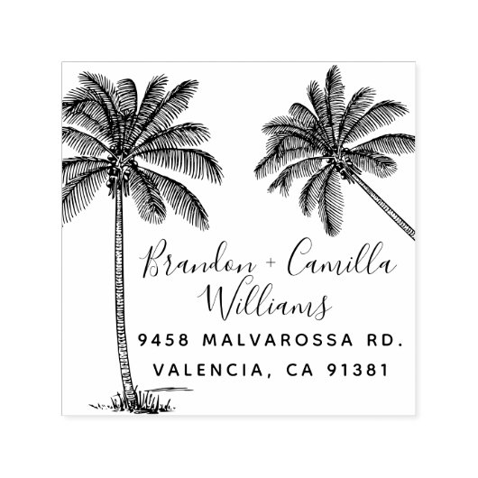 Tropische palmbomen getrouwd paar retour adres  zelfinktende stempel (Design)