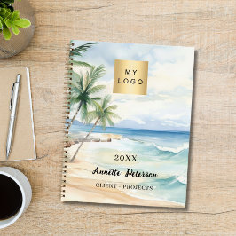 Tropische palmbomen golven strand zakelijk logo notitieboek