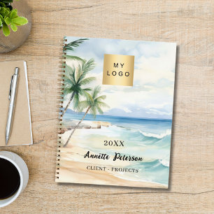 Tropische palmbomen golven strand zakelijk logo notitieboek