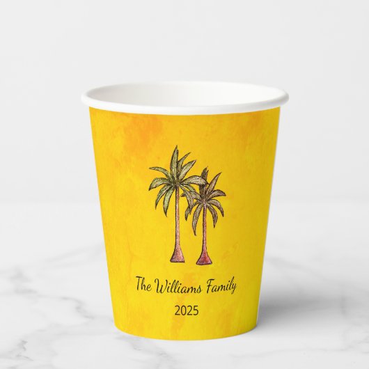 Tropische Palmbomen Gouden Zomer Zwembad Party Papieren Bekers (Achterkant)