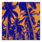 Tropische palmbomen in blauw en Oranje Perfect Poster (Voorkant)