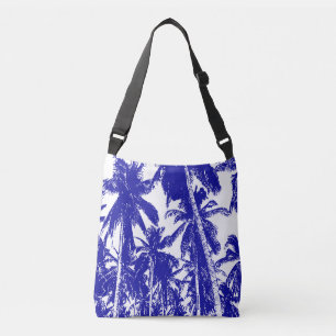 Tropische palmbomen in blauw en wit crossbody tas