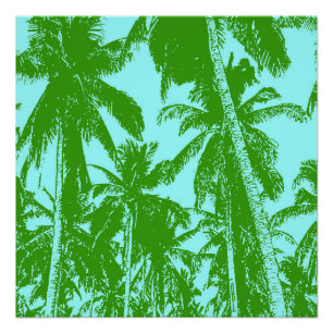 Tropische palmbomen in groen en blauw poster