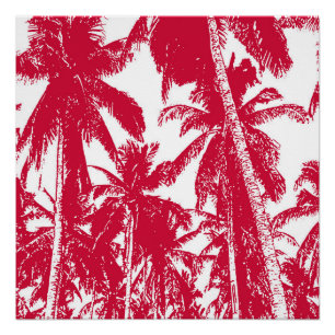Tropische palmbomen in rood en wit poster