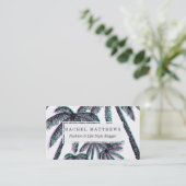 Tropische palmbomen in roze Blauwgroen zwart Visitekaartje (Staand voorkant)