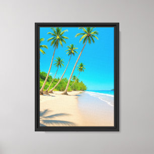 Tropische palmbomen langs zachte zandstranden canvas afdruk