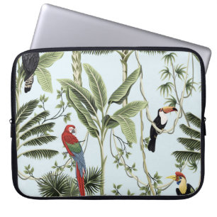 Tropische palmbomen, liana, papegaai, laptop sleeve