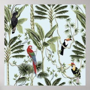 Tropische  palmbomen, liana, papegaai, poster