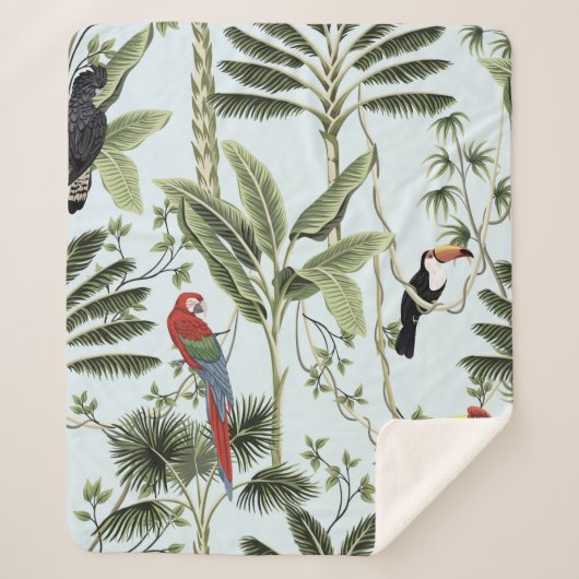 Tropische palmbomen, liana, papegaai, sherpa deken (Voorkant)