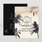 Tropische palmbomen & Lichten Cream Save Date Aankondigingskaart (Voorkant / Achterkant)