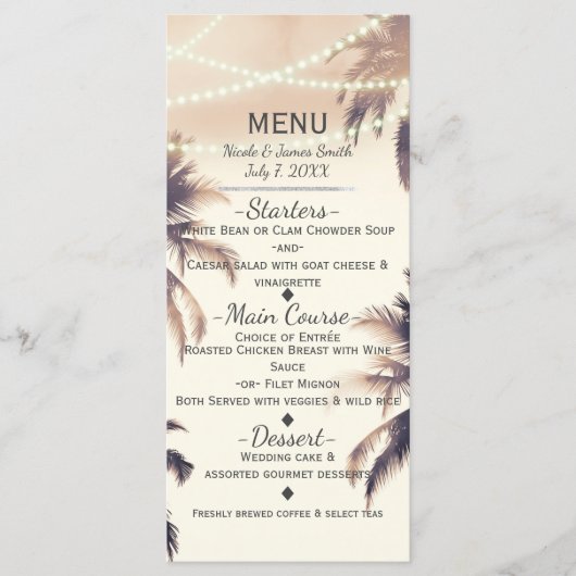 Tropische palmbomen & lichten Crème droom menu (Voorkant)