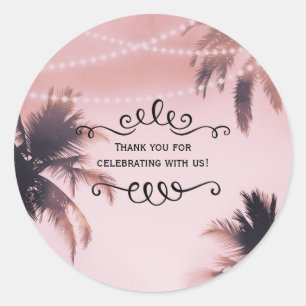 Tropische palmbomen & lichten roze strand strand ronde sticker