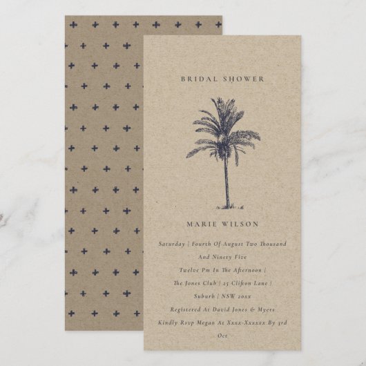 Tropische palmbomen marine kraft bruiloft uitnodig bedankkaart (Voorkant / Achterkant)