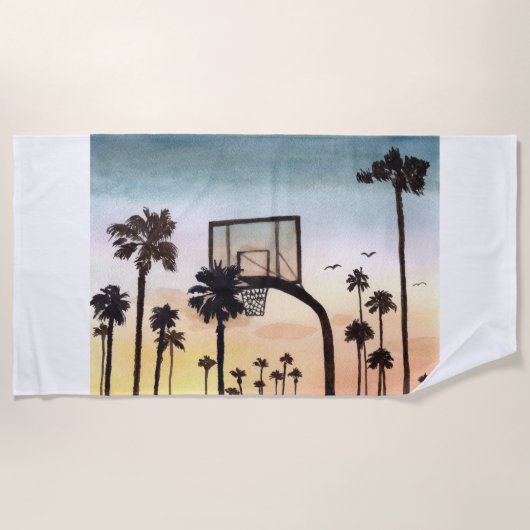Tropische palmbomen met Basketball Hoop Strandlaken (Voorkant)