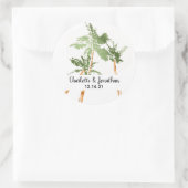 Tropische palmbomen met handgeschakelde bruiloft ronde sticker (Tas)