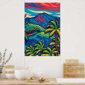 Tropische palmbomen met Ko'olau Mountain Pop Art Poster (Keuken)