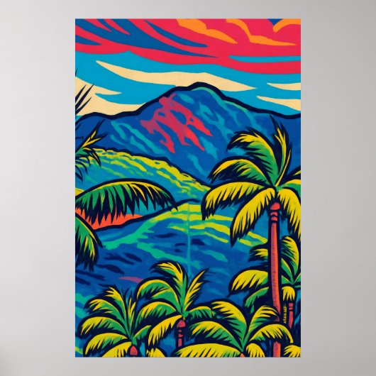 Tropische palmbomen met Ko'olau Mountain Pop Art Poster (Voorkant)