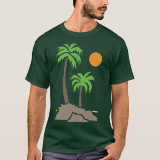 Tropische palmbomen met zon op een klein eiland is t-shirt