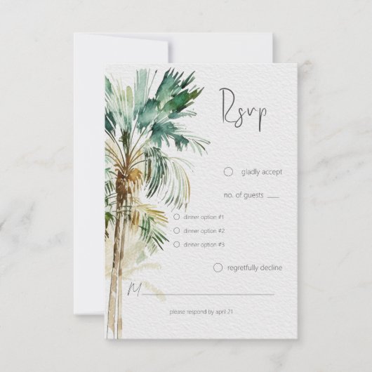 Tropische palmbomen Modern bruiloft diner RSVP Kaartje (Voorkant)